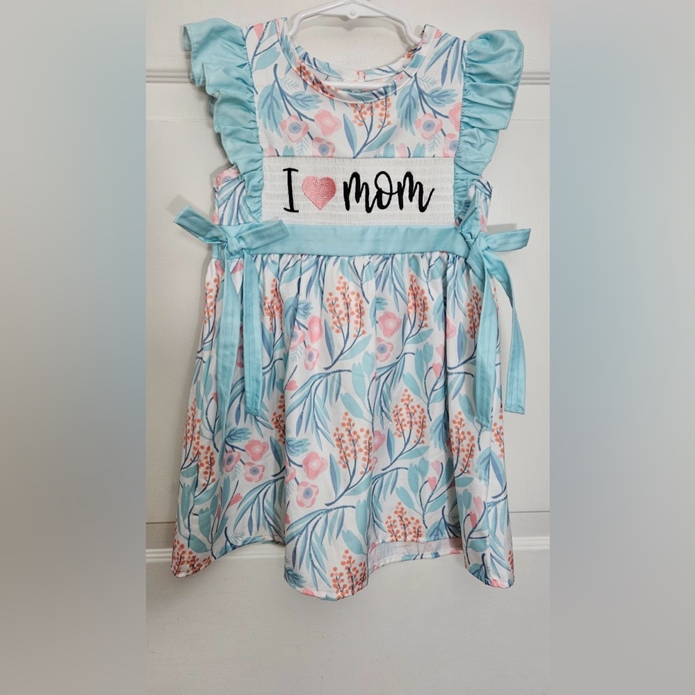NWOT Marie Nicole Clothing Girls Size M(3years) Sleeveless I Love Mom Dress